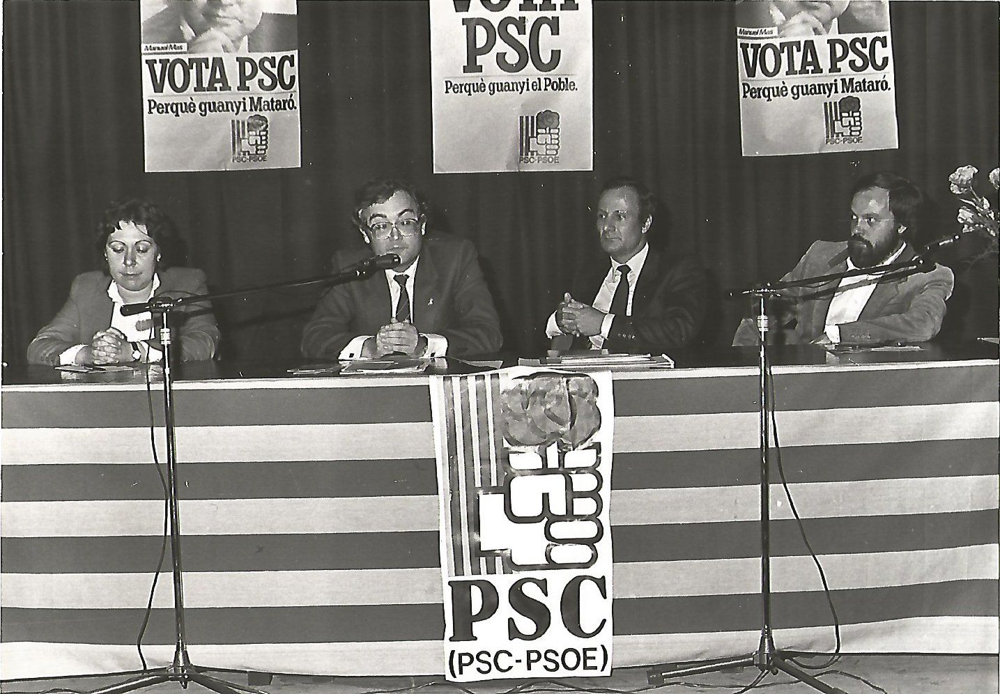 1983 Acte PSC Mataro amb Manuel Mas, Anna Comas i Joan Majo