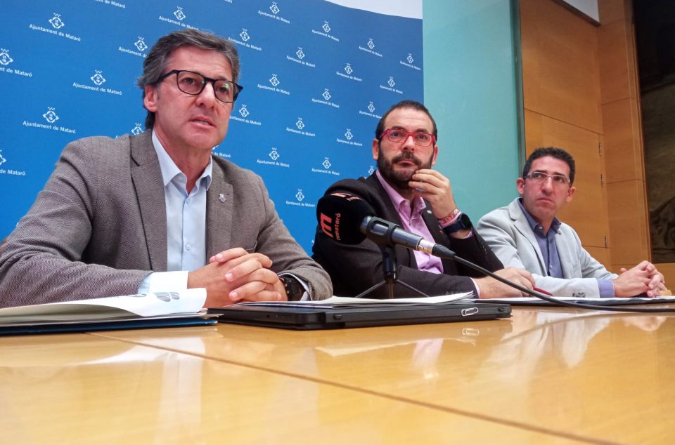Miquel Àngel Vadell, David Bote i Sergi Morales, en la presentació del pressupost de Mataró