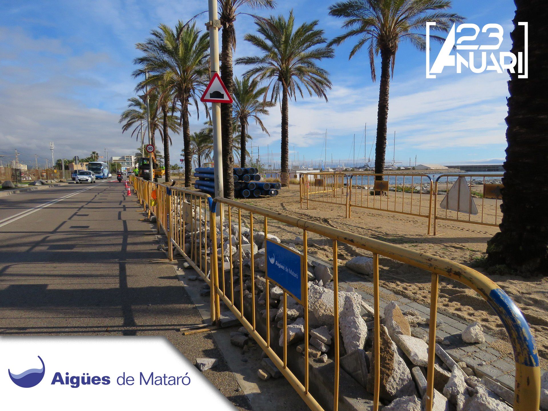 Obres d'Aigües de Mataró al front marítim 