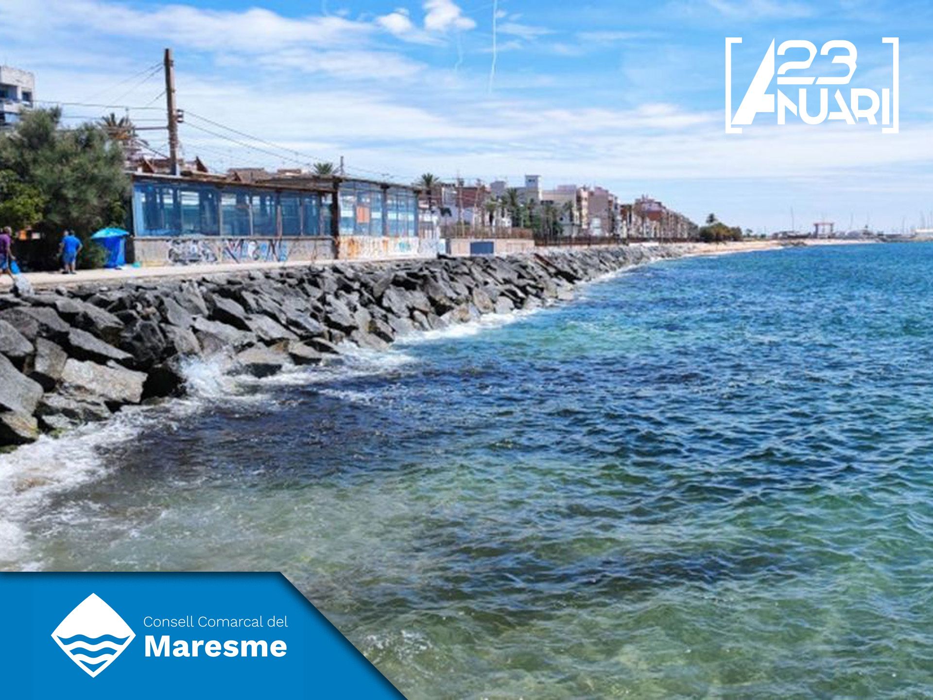 Pèrdua de sorra a les platges del Maresme que posen en perill els seus passeigs marítims. Foto  Ajuntament de Premià de Mar