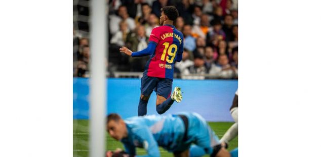 Lamine Yamal celebrant el seu gol al Santiago Bernabéu