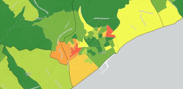 El mapa de la desigualtat a Mataró. Font: INE