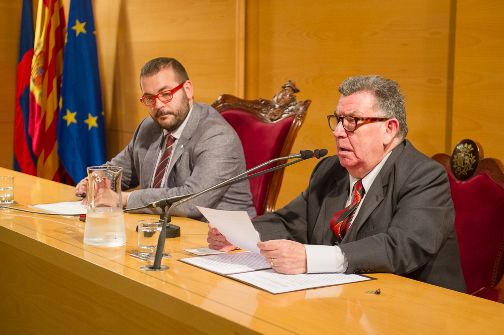 David Bote, Alcalde de Mataró, i José Luis López Bulla, durant l'acte institucional amb motiu del Dia de la Constitució (4 de desembre de 2015)